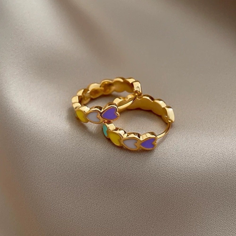 4/$15 Cute Colorful Enamel Heart Huggies Hoop Earrings